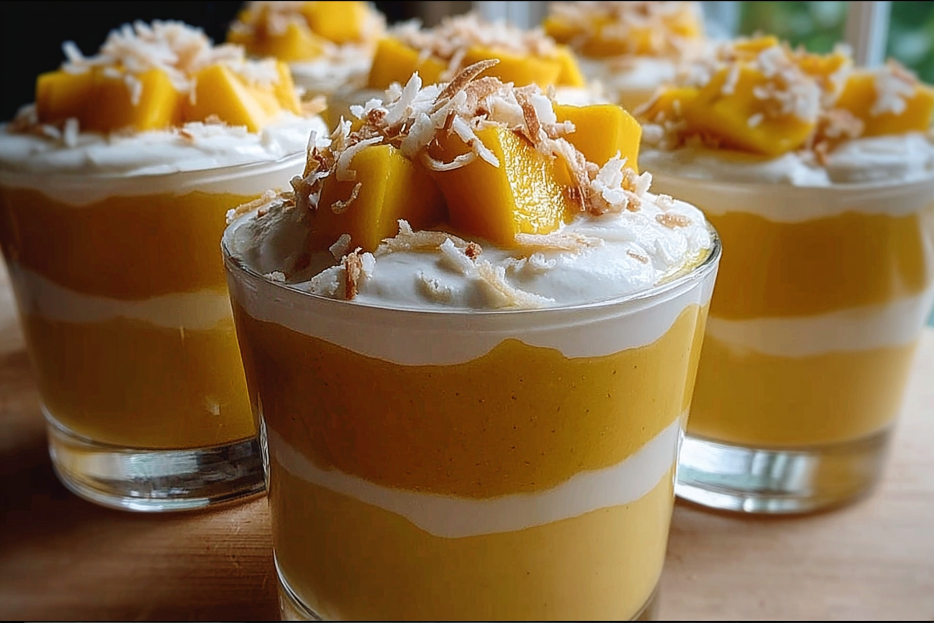 Layered Mango Coconut Pudding Cups