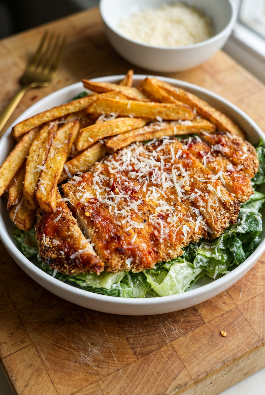 Healthy Chicken Caesar Salad with Crispy Fries 4 Easy Healthy Chicken Caesar Salad With Fries