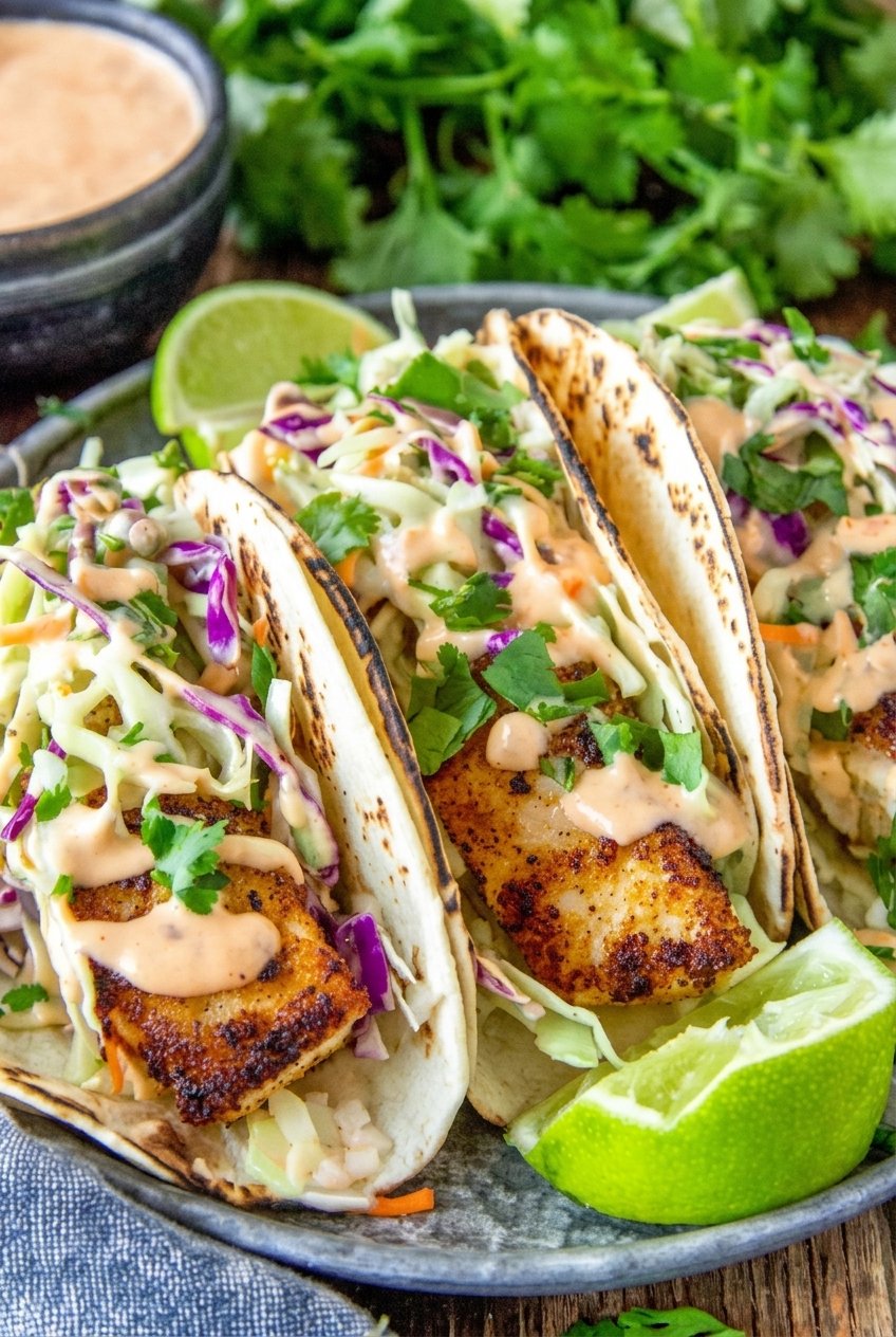 Fish Tacos with Cilantro Lime Cabbage Slaw 4 Fish Tacos With Slaw