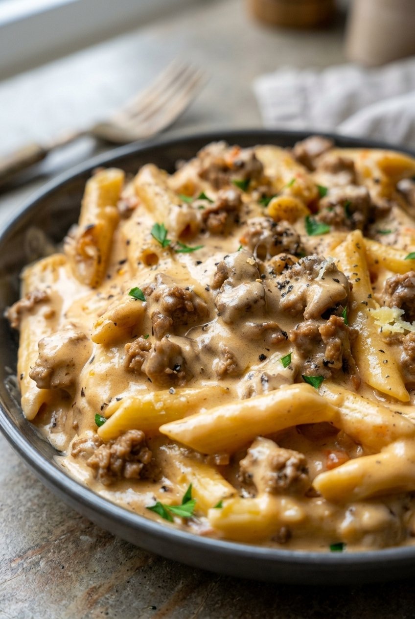 Creamy Beef and Shells High Protein Pasta Recipe 4 High Protein Creamy Beef Pasta