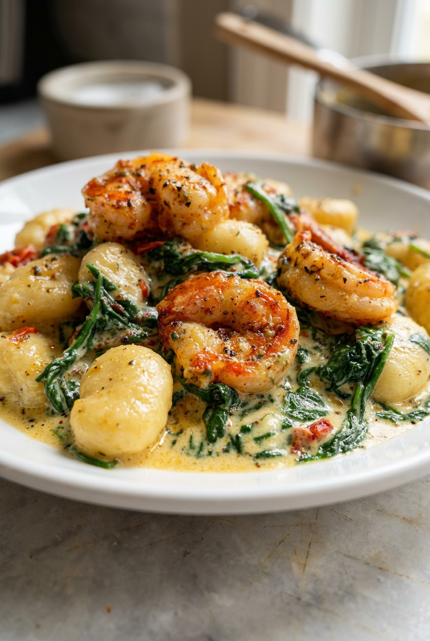 Shrimp And Spinach Creamy Gnocchi