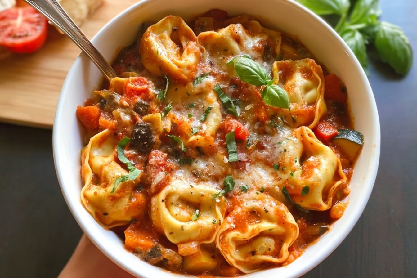Slow Cooker Veggie Tortellini Bake