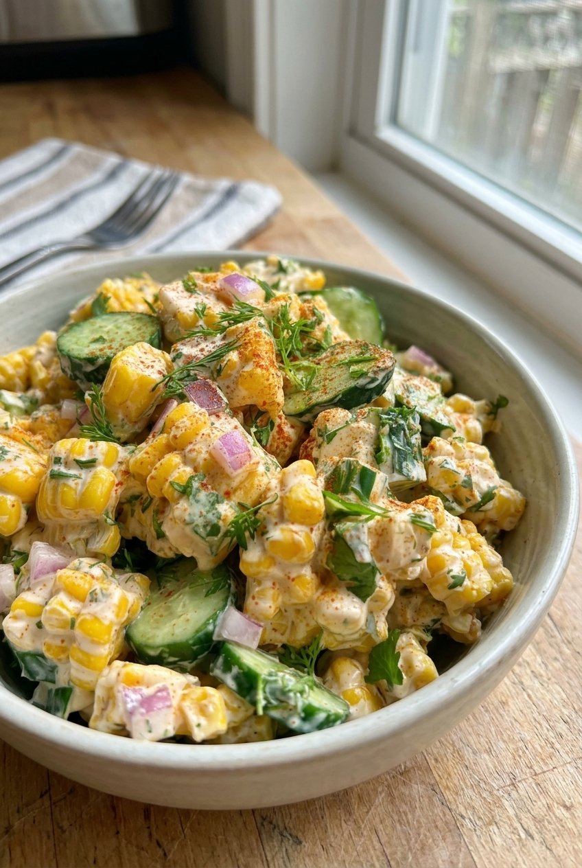 Street Corn Cucumber Salad with Creamy Dressing 4 Street Corn Creamy Cucumber Salad