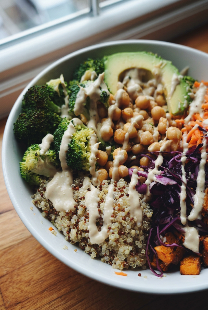 Sweet Potato Chickpea Buddha Bowl Vegan Recipe 4 Vegan Buddha Bowl With Tahini Dressing