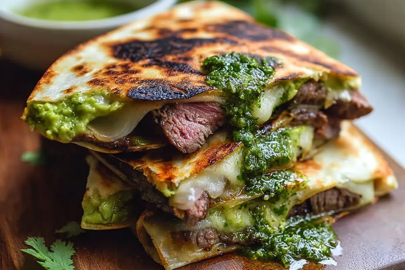 Chimichurri Grilled Steak Quesadilla With Avocado Chimichurri