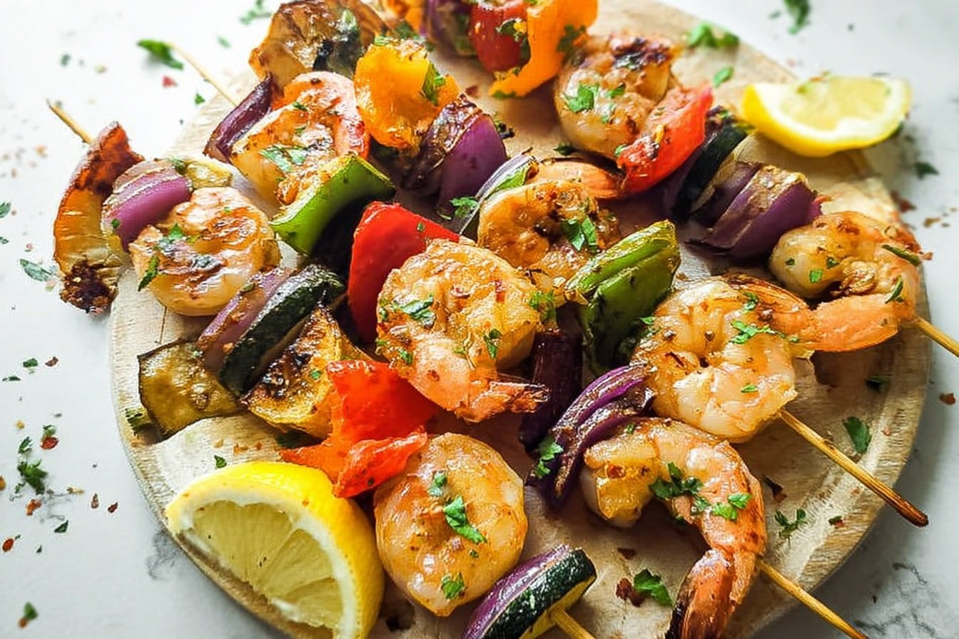 Grilled Lemon Shrimp Skewers With Vegetables