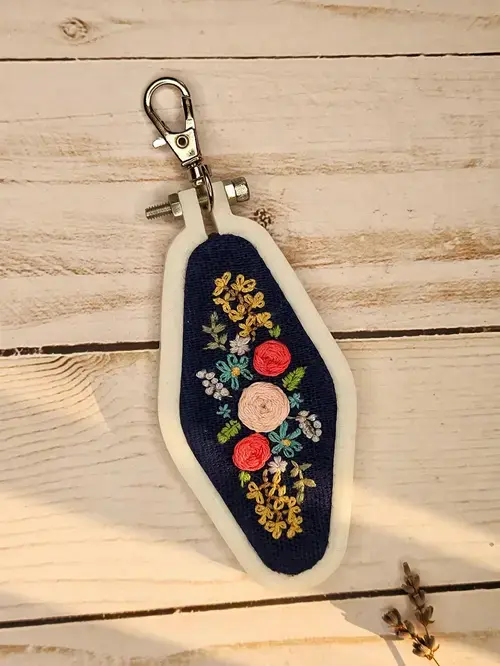 10 Embroidery Keychains Free Patterns for Personalized Keys and Bags 4 10 Embroidery Keychains Free Patterns, 4. 3D Printed Retro Keychain Embroidery