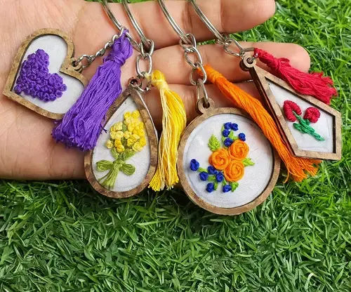 10 Embroidery Keychains Free Patterns for Personalized Keys and Bags 9 10 Embroidery Keychains Free Patterns, 9. Embroidery Hoops Keychains