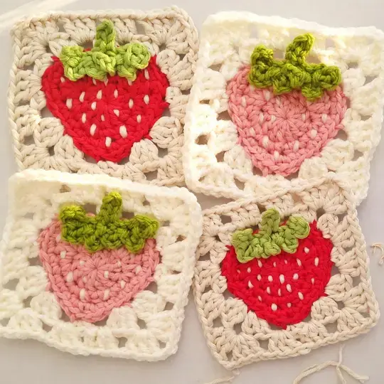 10 Free Strawberry Crochet Patterns for Sweet Summer Makes and Gifts 9 10 Free Strawberry Crochet Patterns, Crochet Strawberry Granny Square