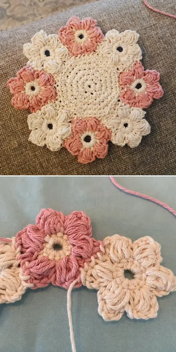 Crochet Puff Stitch Flowers: Pretty Ideas for Soft, Textured Blooms 3 Crochet Puff Stitch Flowers, 4. Puff Flower Trivet