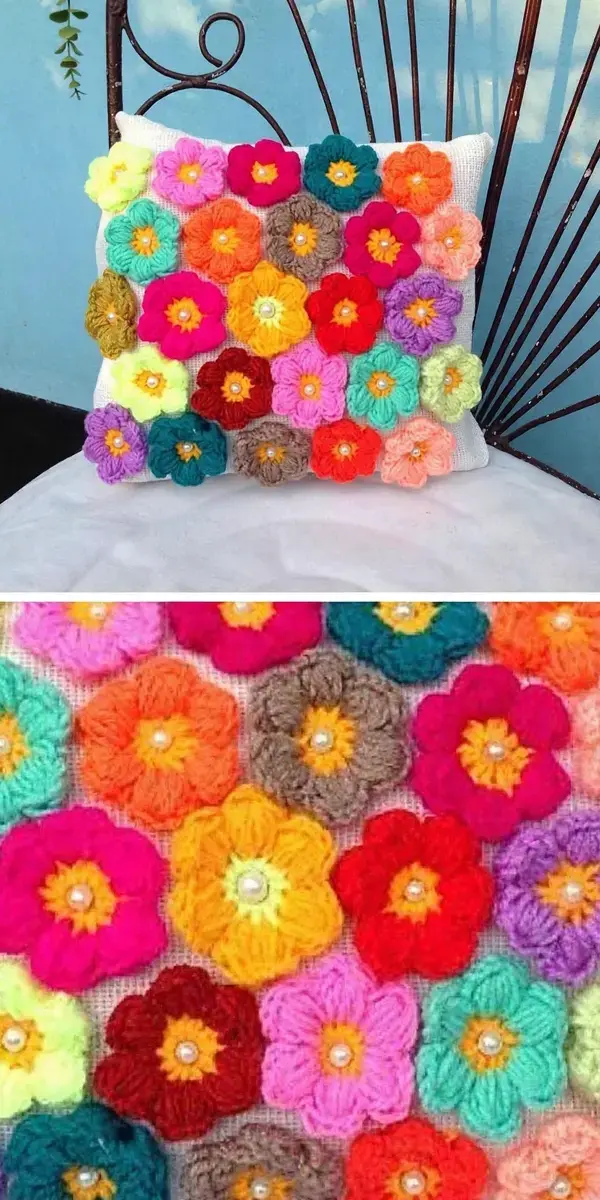 Crochet Puff Stitch Flowers: Pretty Ideas for Soft, Textured Blooms 5 Crochet Puff Stitch Flowers, 6. Puff Flower Pillow
