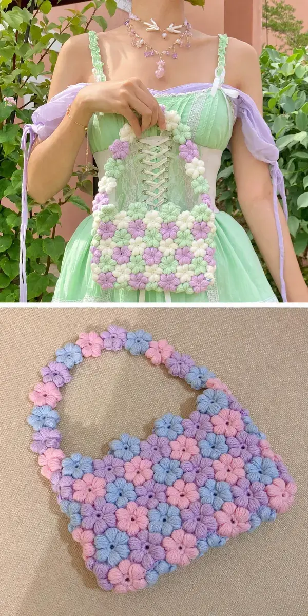 Crochet Puff Stitch Flowers: Pretty Ideas for Soft, Textured Blooms 6 Crochet Puff Stitch Flowers, 7. Puff Flower Crochet Bag