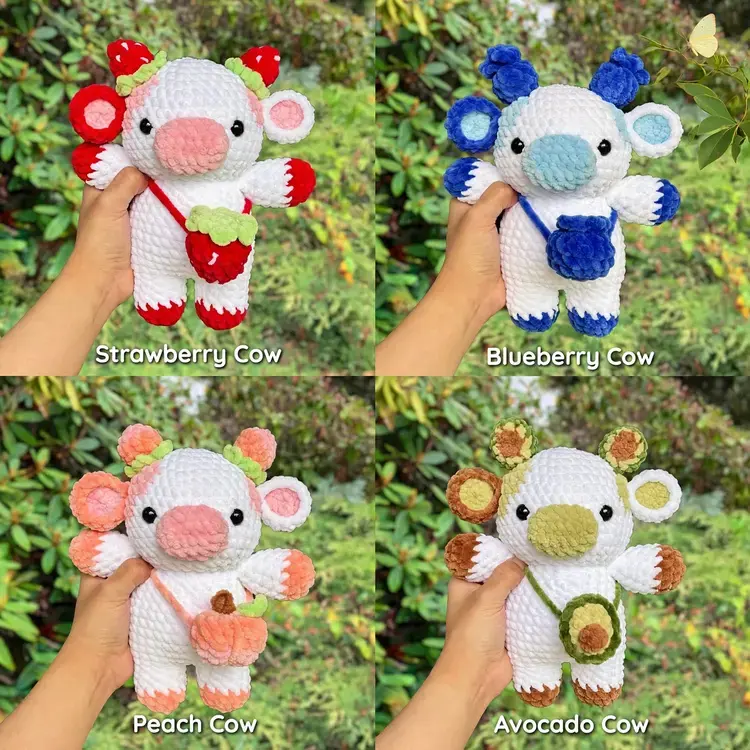 Cute Crochet Cow Patterns, 12-in-1 Fruit Cows