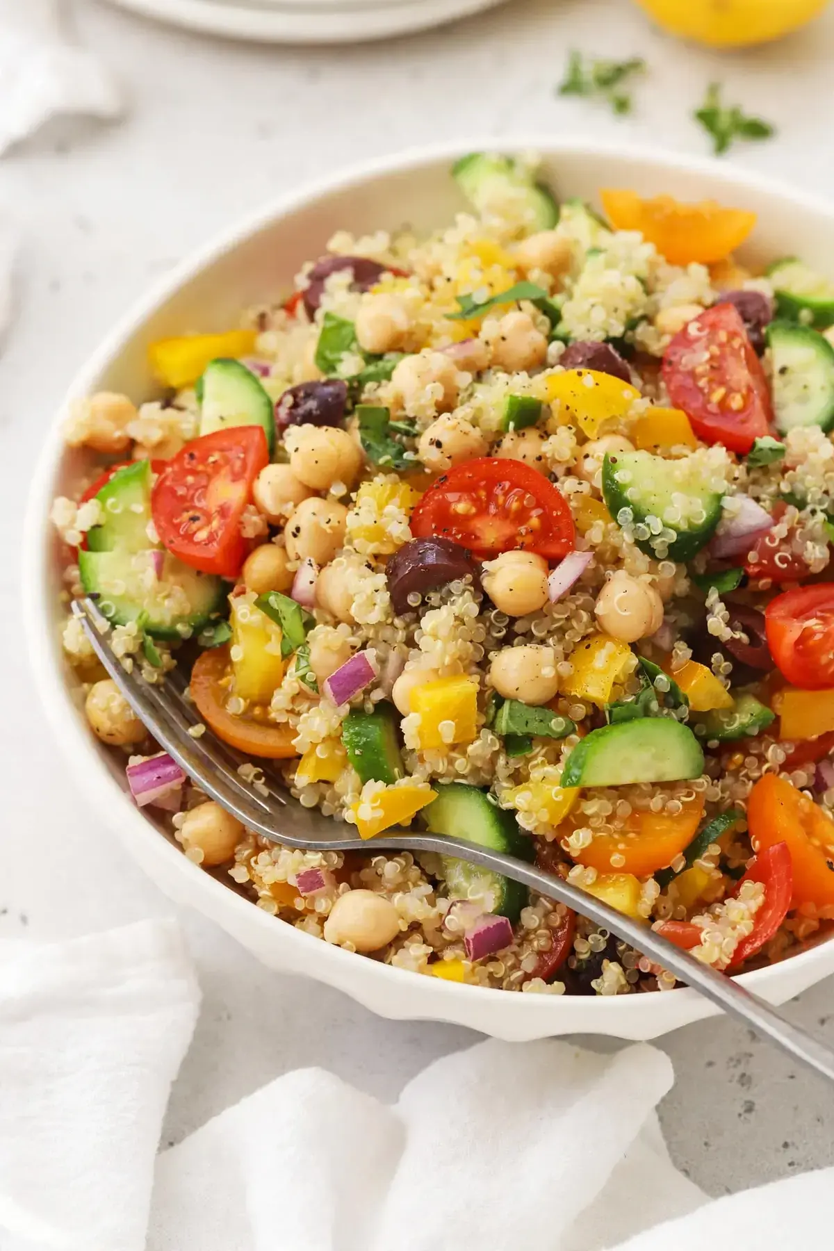 Greek Quinoa Salad with Chickpeas, Crisp Vegetables and Lemon Dressing 12 Greek Quinoa Salad, How To Make This Greek Quinoa Salad, Step By Step