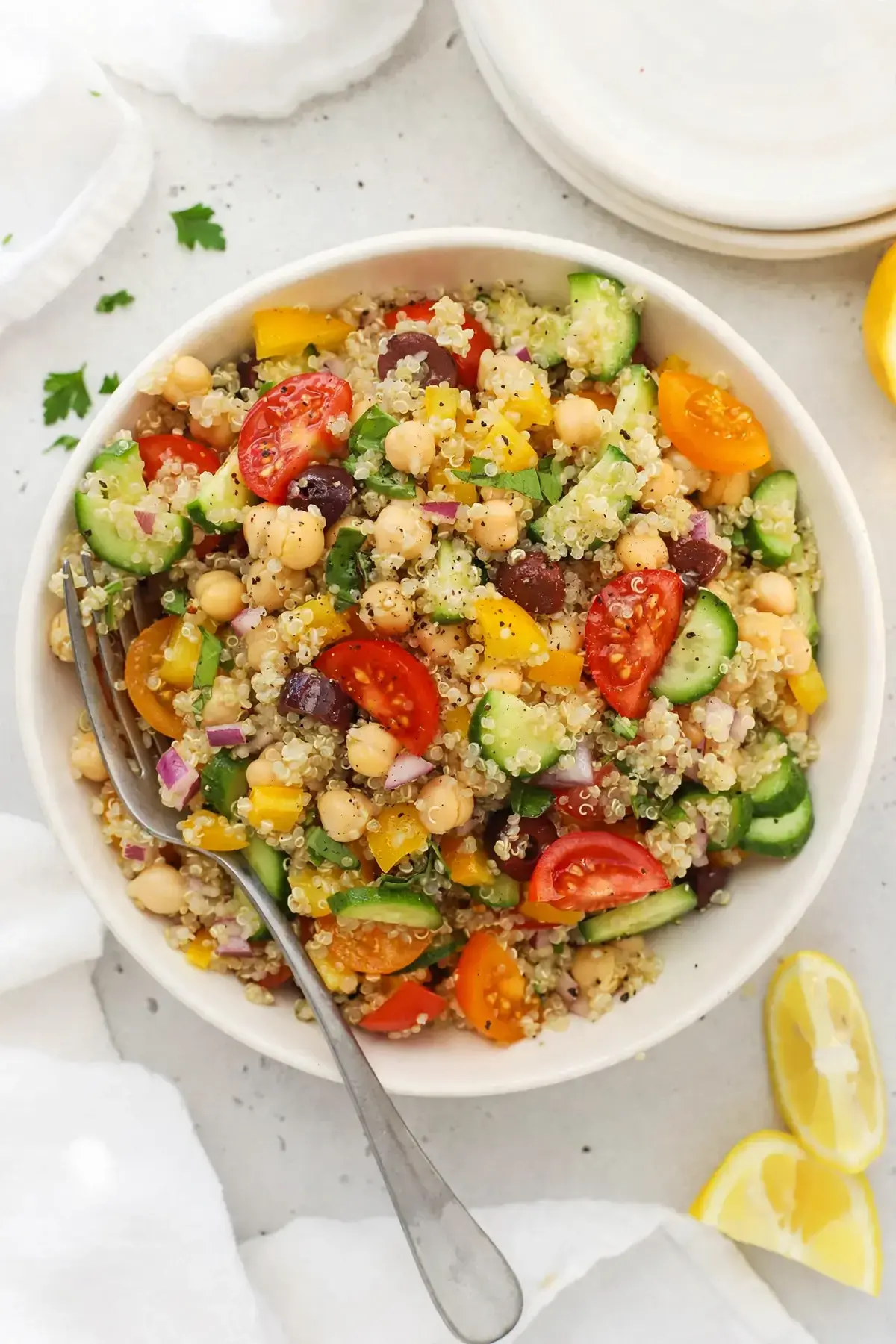 Greek Quinoa Salad with Chickpeas, Crisp Vegetables and Lemon Dressing 9 Greek Quinoa Salad, My Big Fat Greek Quinoa Salad