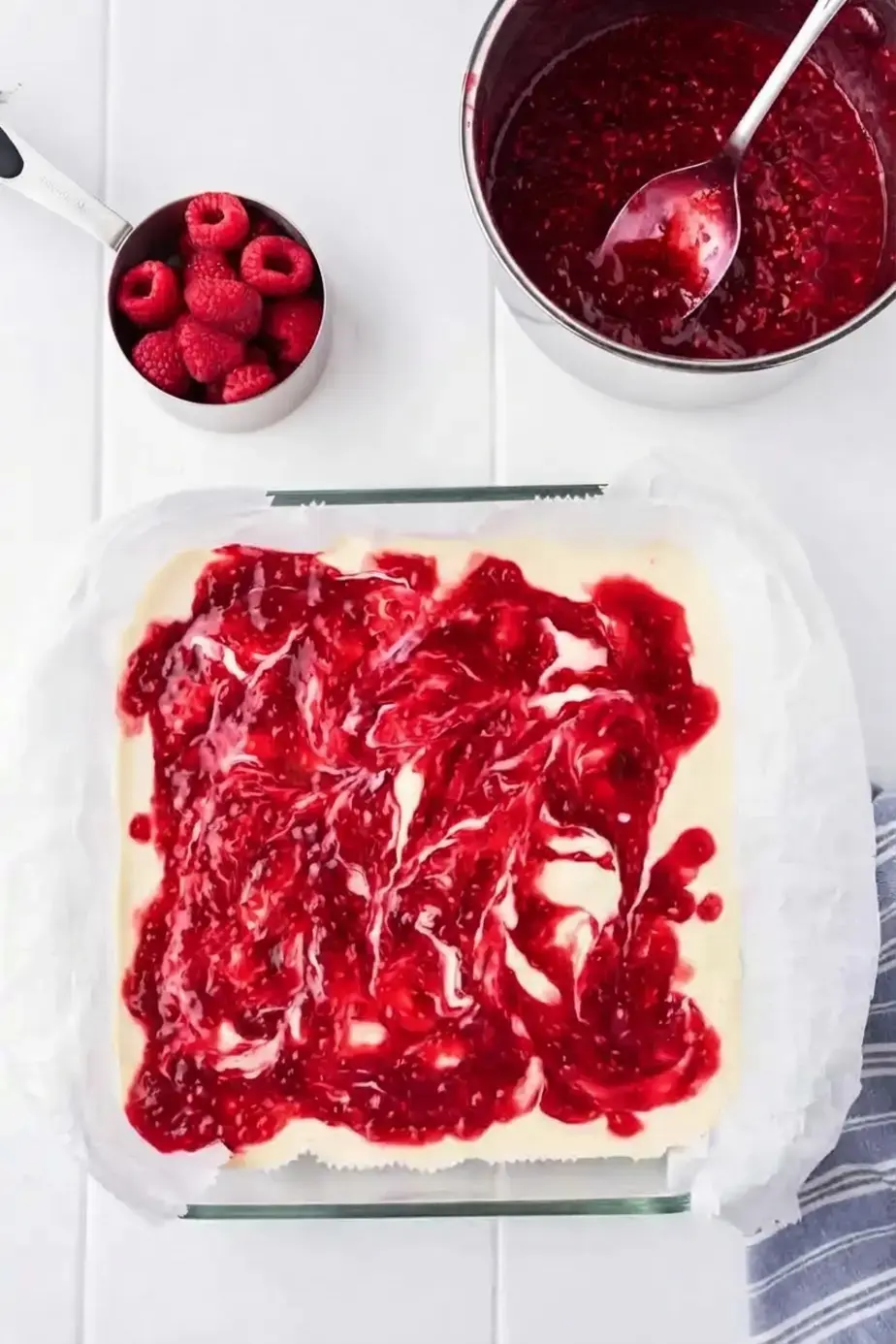 Raspberry Swirl Cheesecake Bars, Layer And Bake The Bars