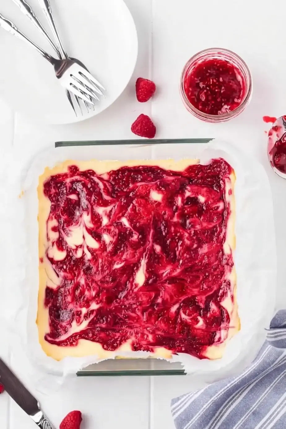Raspberry Swirl Cheesecake Bars, Layer And Bake The Bars