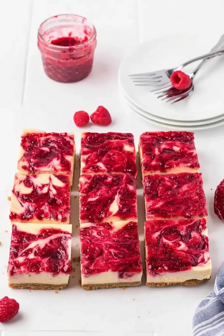 Raspberry Swirl Cheesecake Bars, Layer And Bake The Bars