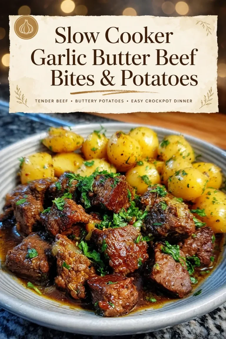 Slow Cooker Garlic Butter Beef Bites & Potatoes