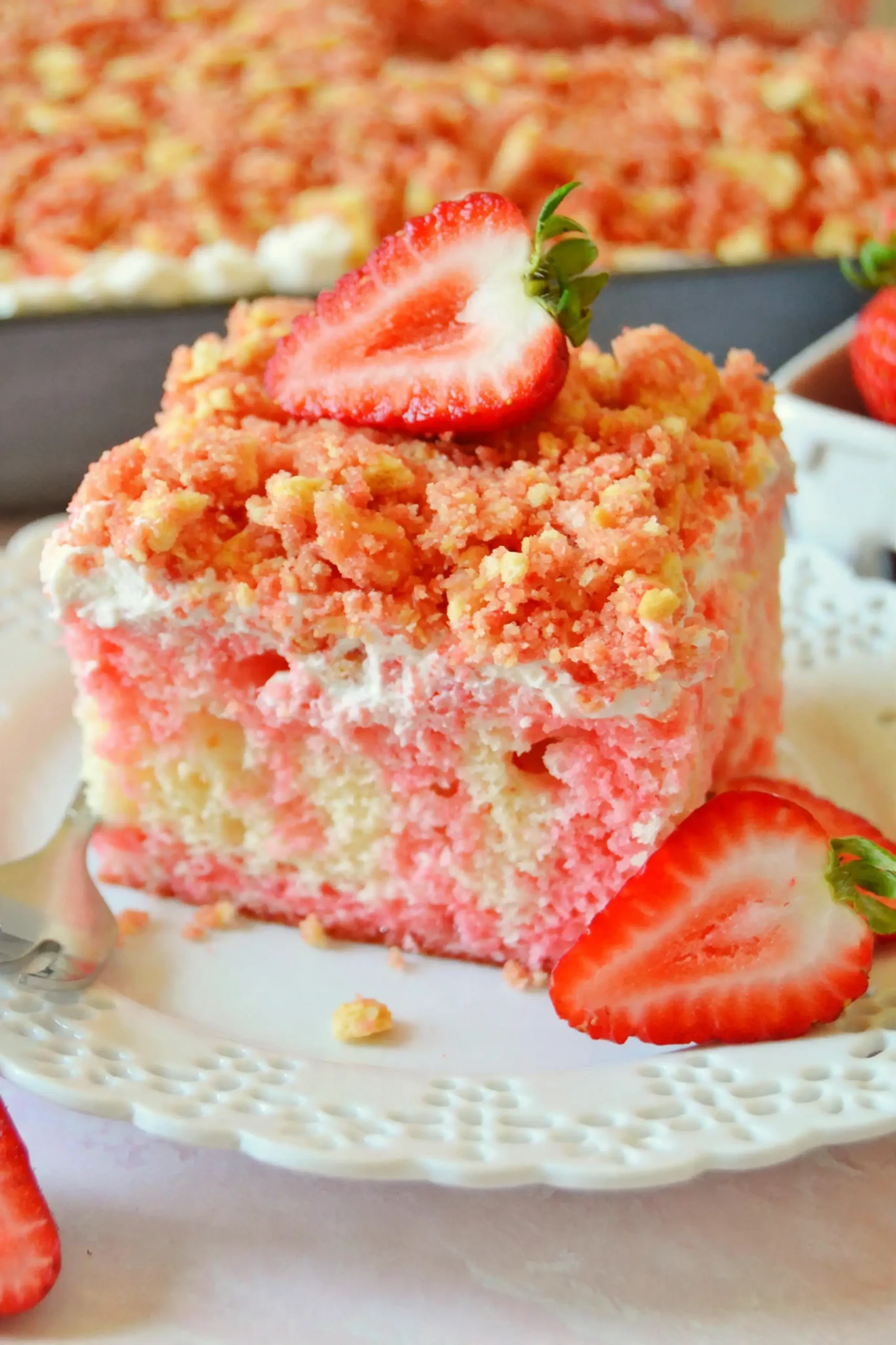 Strawberry Crunch Poke Cake
